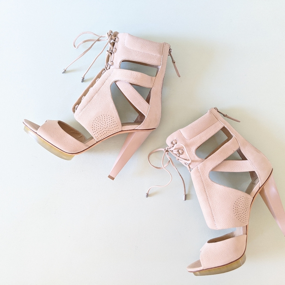 Brian Atwood Nude Pink Leather Lace-Up Heels